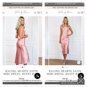 RACING HEARTS SATIN MIDI DRESS: DUSTY ROSE women’s  size MEDIUM Elegant dress